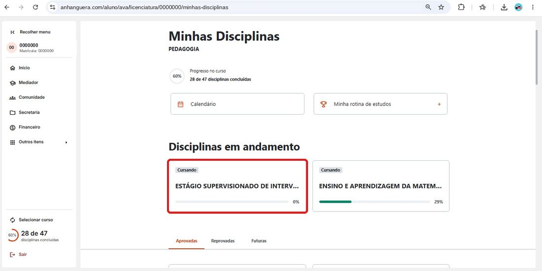 Disciplina de estágio destacada em Disciplinas em andamento