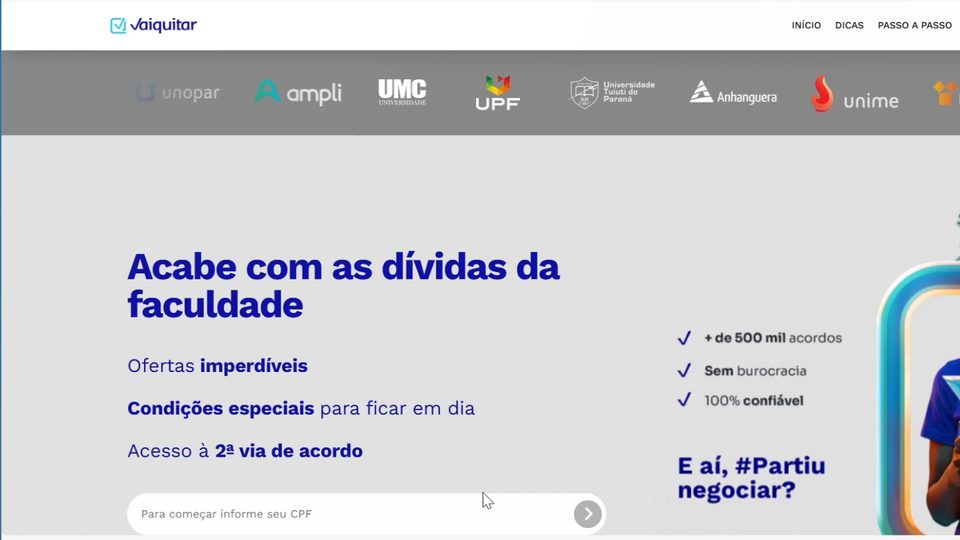 Página inicial do site Vaiqtá
